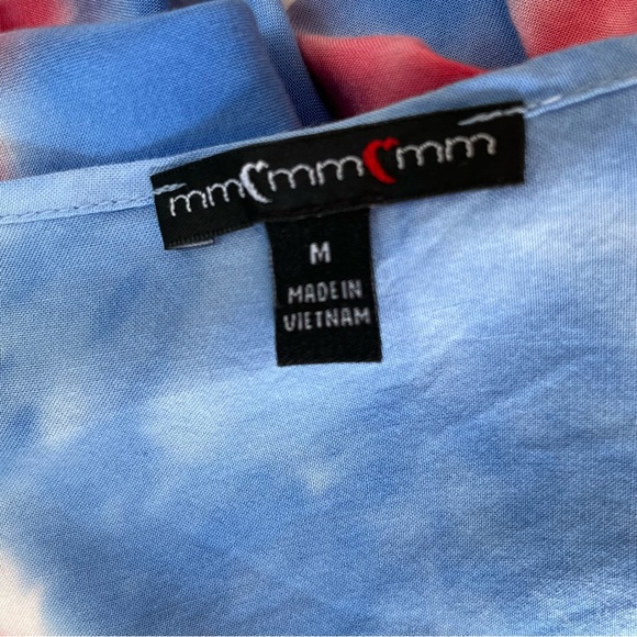 Tie Dye Red White Blue Boho Hippie Loose Flowy Open Front Kimono Duster Cover M - Picture 7 of 8